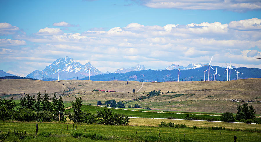 Wind Turbine Farm With Wenatchee Mountains In The Background #1 Photograph by Alex Grichenko