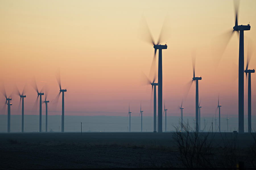 Wind Turbines Farm Field At Sunrise #1 Photograph by Alex Grichenko
