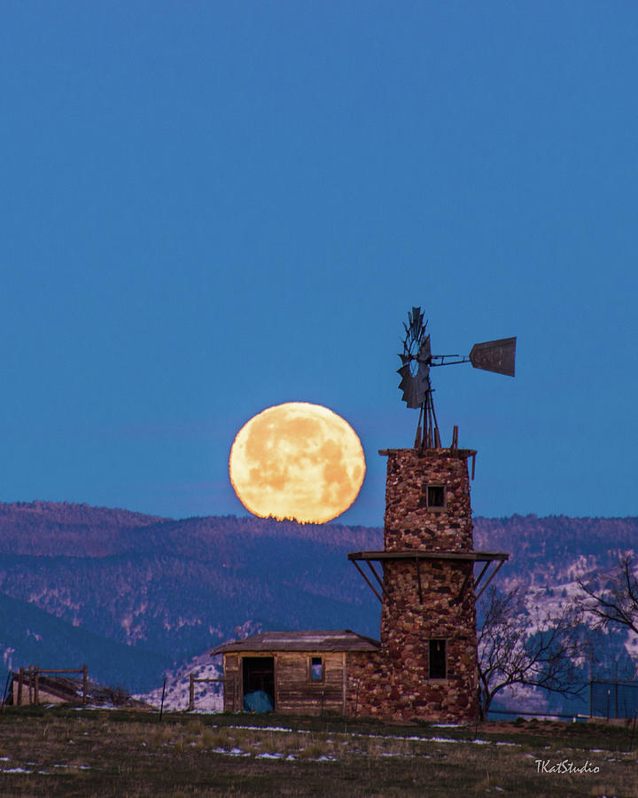 Windmill at Moonset Photograph by Tim Kathka
