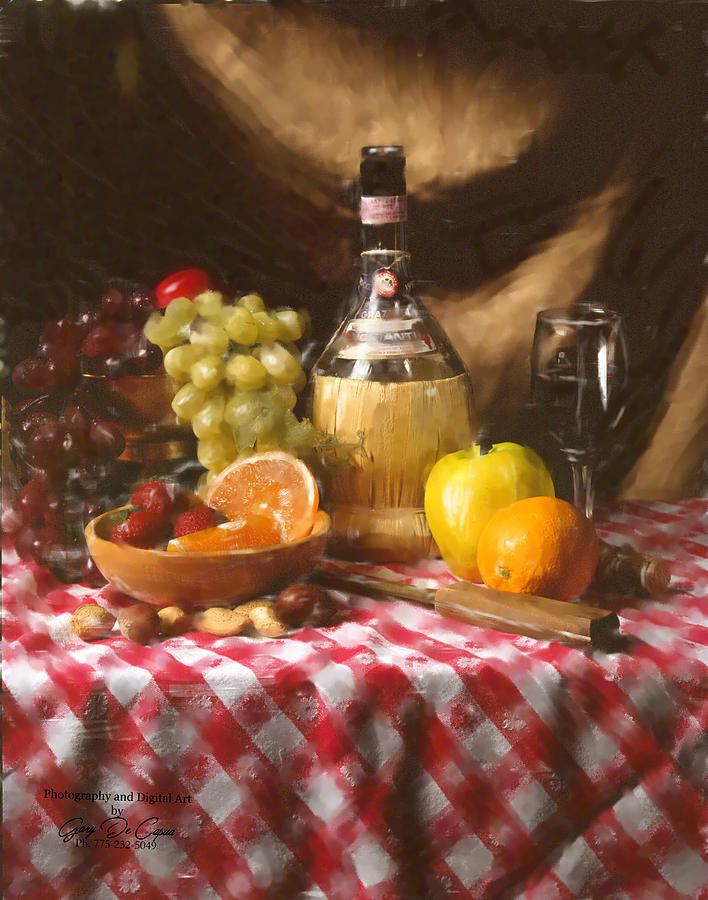 Wine and fruit  #1 Digital Art by Gary De Capua