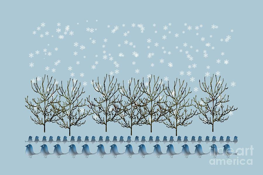 Winter Bluebirds in the Snow #2 Digital Art by Anne Kitzman