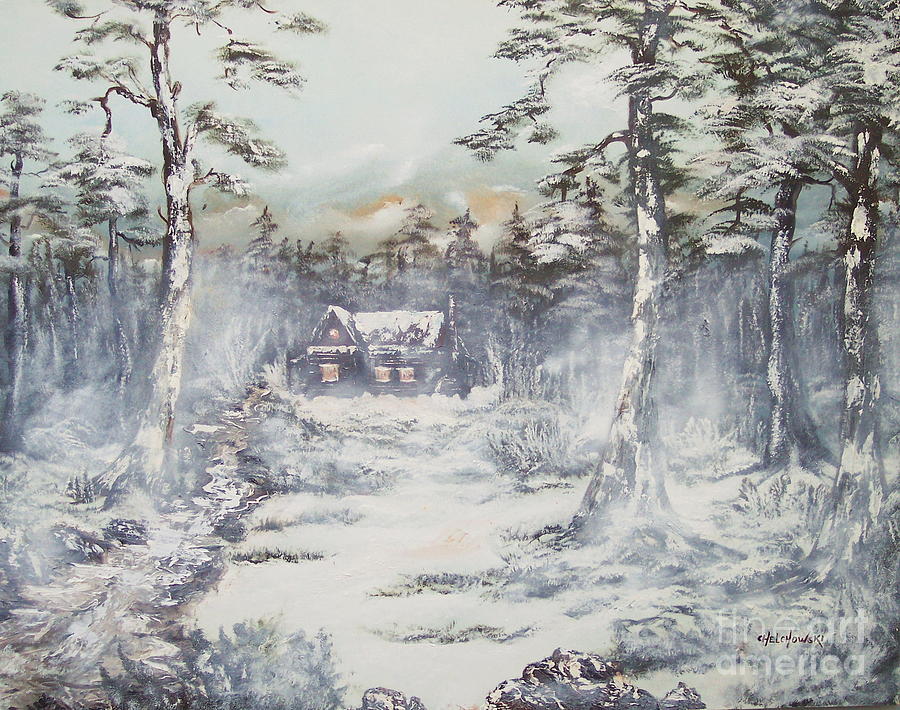 Winter House Painting by Miroslaw  Chelchowski