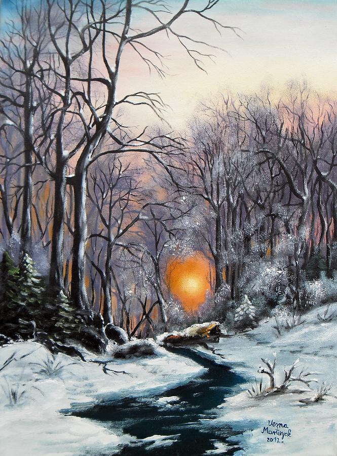 Winter morning #1 Painting by Vesna Martinjak