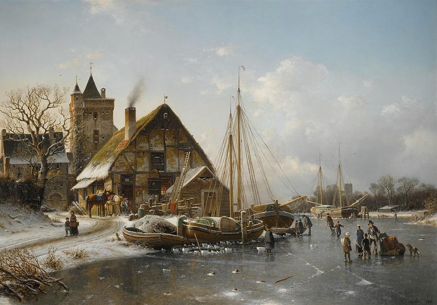 Winter On The Rhine Painting By Johannes Duntze Fine Art America