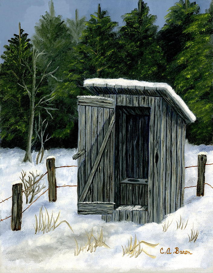 Winter Outhouse #1 Painting by Charlotte Bacon