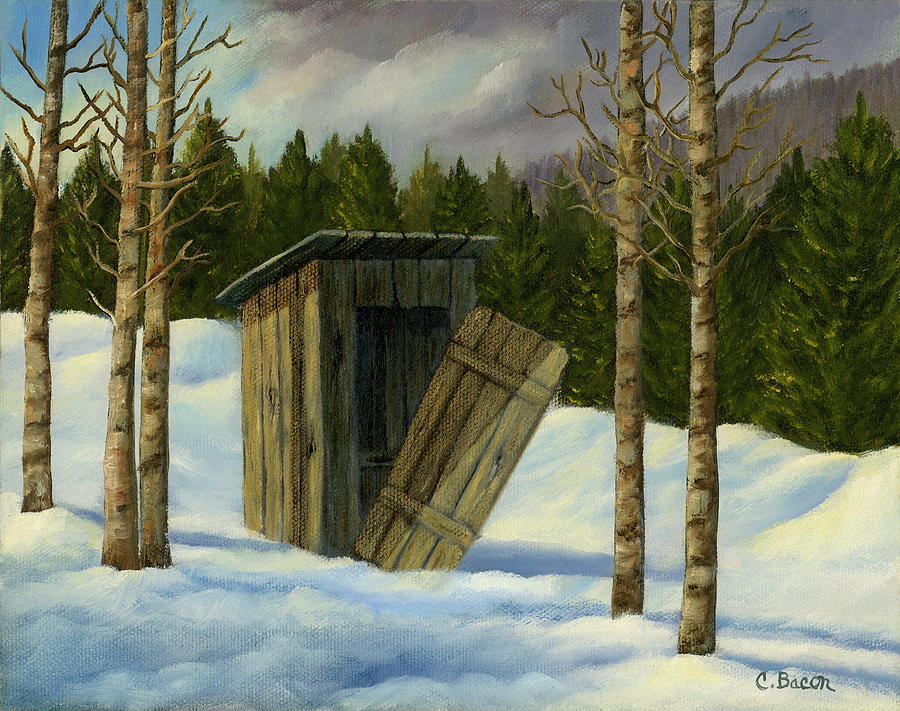 Winter Outhouse #3 Painting by Charlotte Bacon