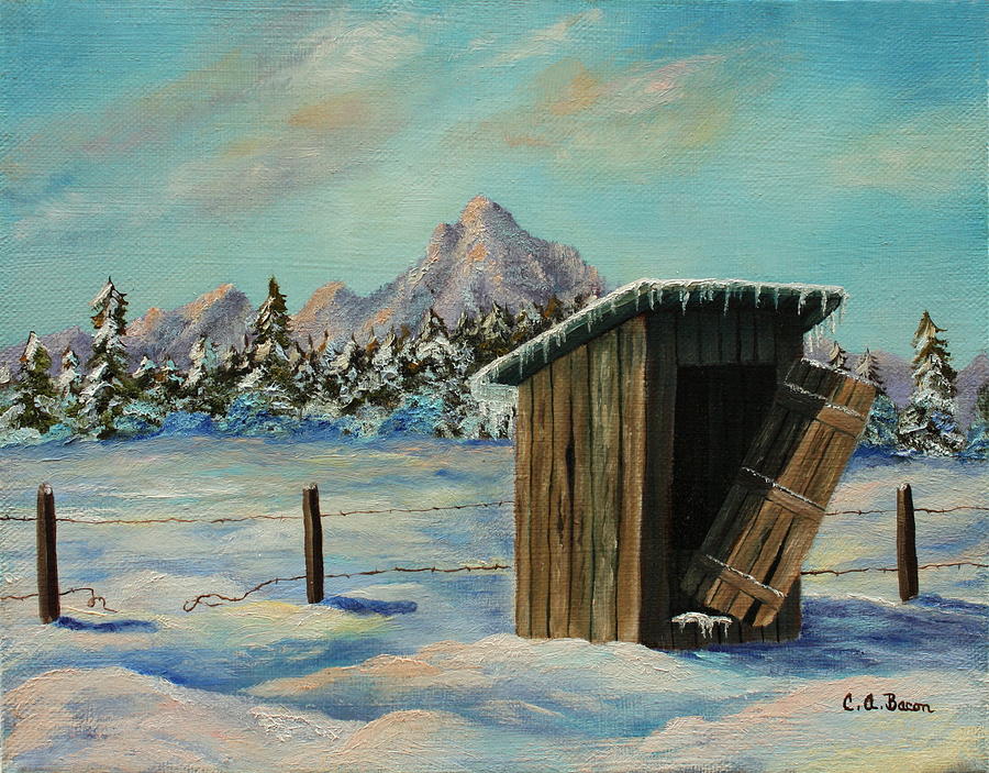 Winter Outhouse #4 Painting by Charlotte Bacon