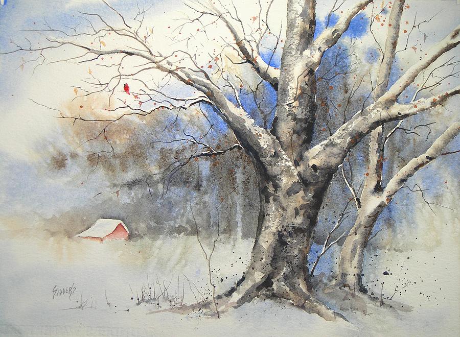 Cardinal Painting - Winter Tree #1 by Sam Sidders