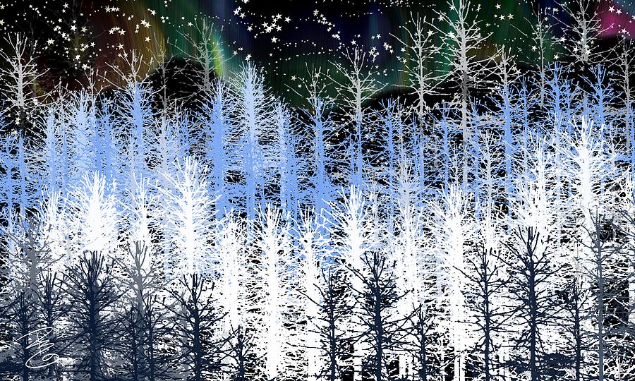 Winter trees #1 Digital Art by Debra Baldwin