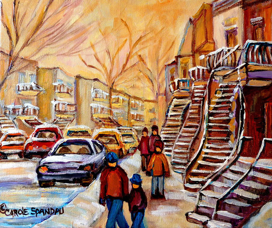 Winter Walk In Montreal #1 Painting by Carole Spandau