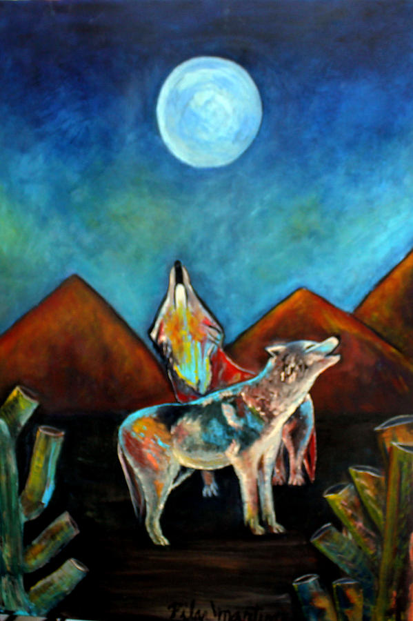 Wolves Painting - Wolves Howling at the Moon #1 by Pilar  Martinez-Byrne