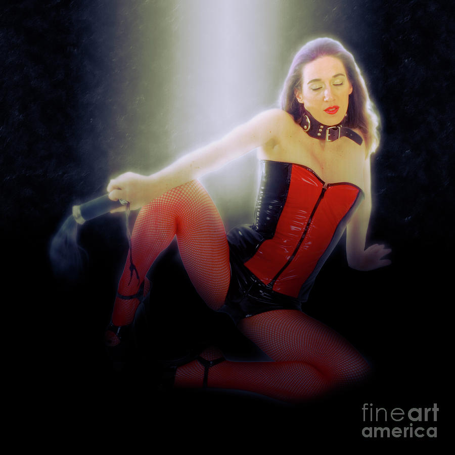 Woman aged 30 in red and black latex #1 Photograph by Humorous Quotes