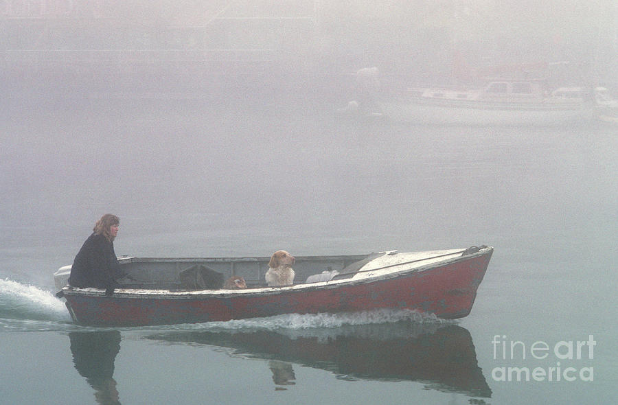 Woman and Dog in Boat #1 Photograph by Jim Corwin