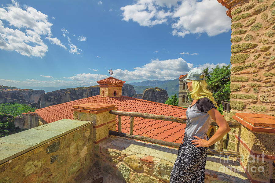 Woman at Meteora Monasteries #1 Photograph by Benny Marty