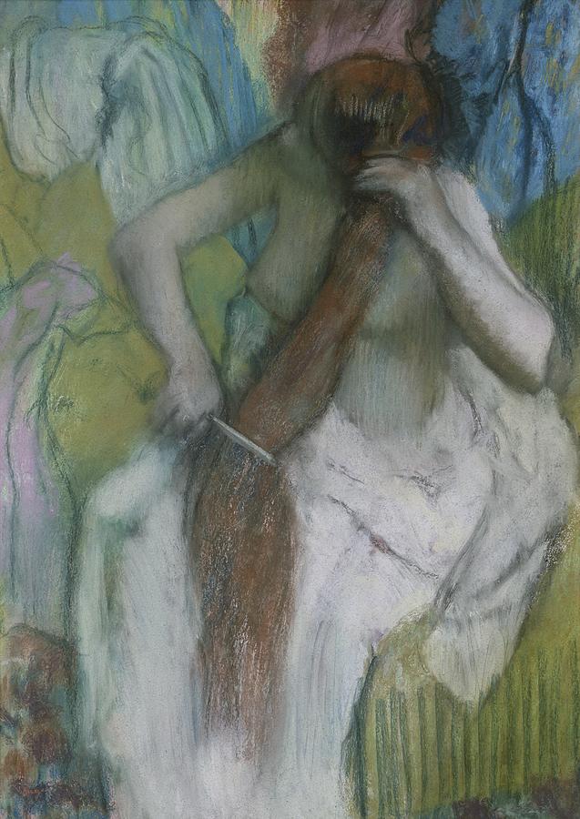 Edgar Degas Pastel - Woman Combing her Hair by Edgar Degas