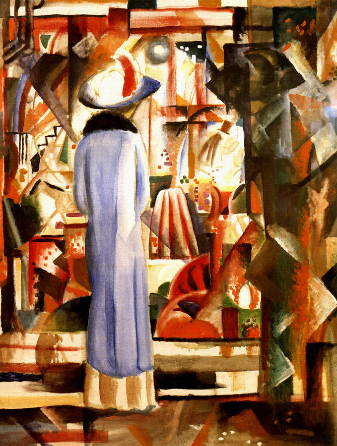 August Macke Painting - Woman In Front Of A Large Illuminated Window #1 by August Macke