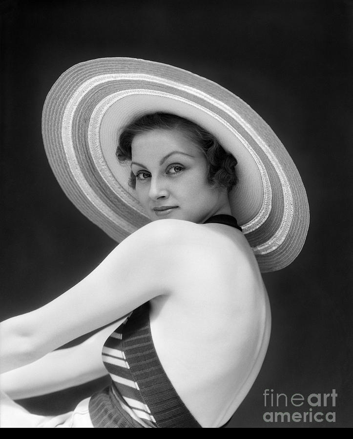 Woman In Large Straw Hat, C.1930s #1 Photograph by H. Armstrong Roberts/ClassicStock