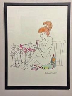 Woman Nakedly Painting Flowers Drinking Wine #1 Painting by James Christiansen