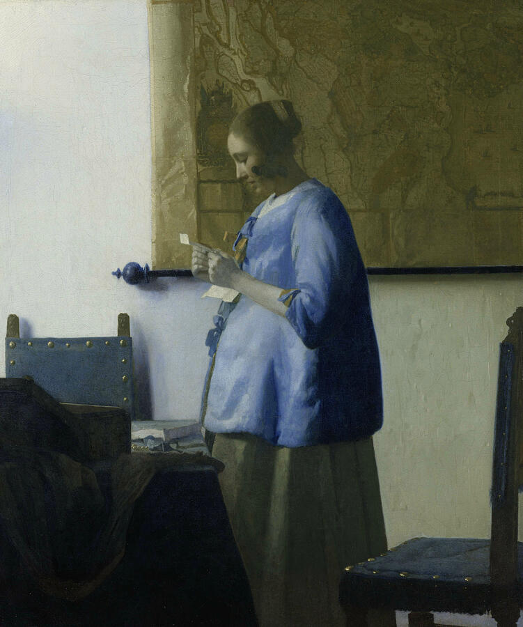 Woman Reading a Letter, from circa 1662-1663 Painting by Jan Vermeer