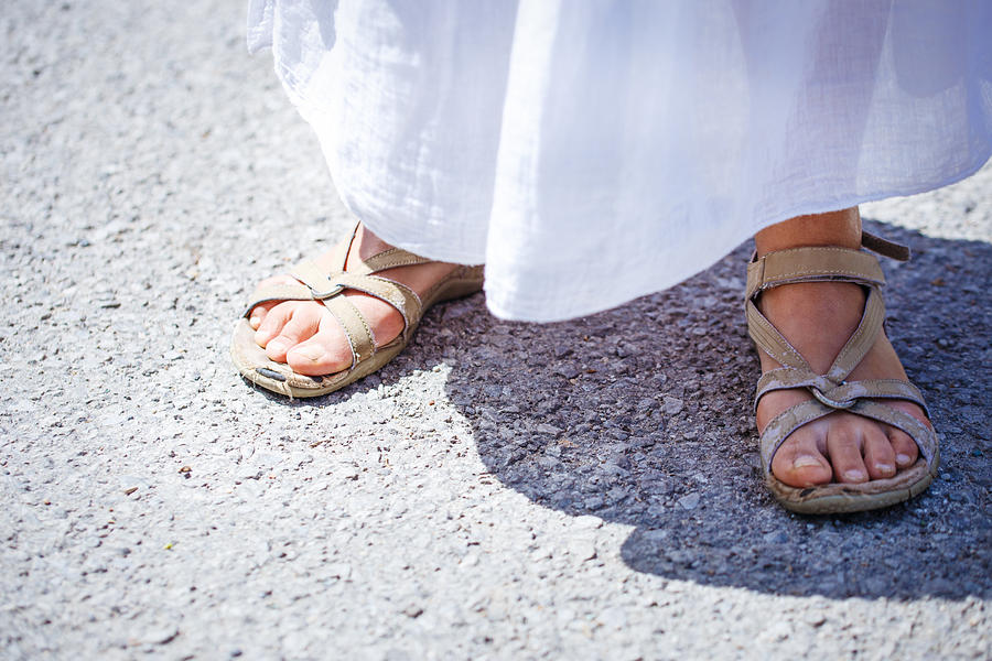 Woman Stands In Sandals On The Road, Detail Photograph by Jozef ...