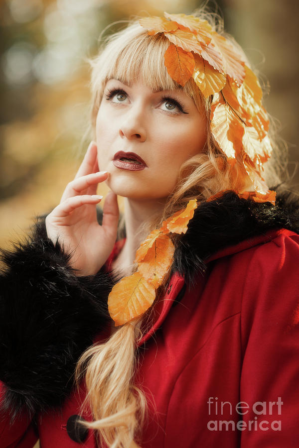 Fall Photograph - Woman With Fall Leaves In Her Hair #1 by Amanda Elwell