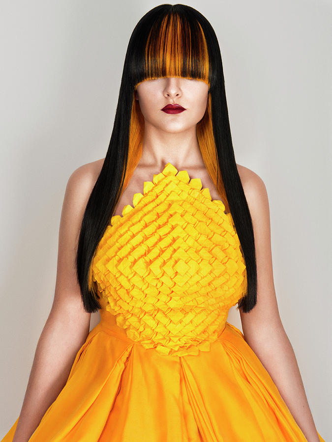 Woman With Long Straight Hair With Orange Highlights Photograph By