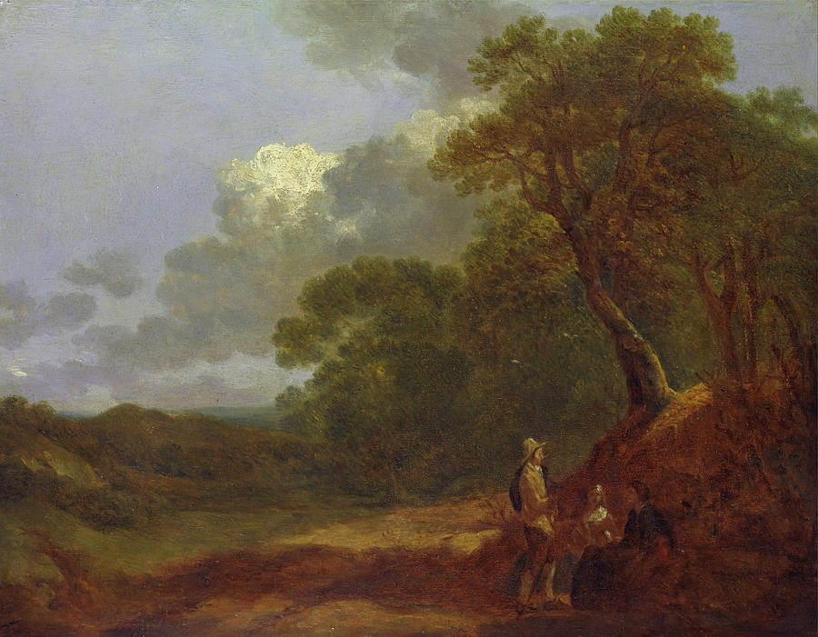 Thomas Gainsborough Painting - Wooded Landscape with a Man Talking to Two Seated Women #1 by Thomas Gainsborough
