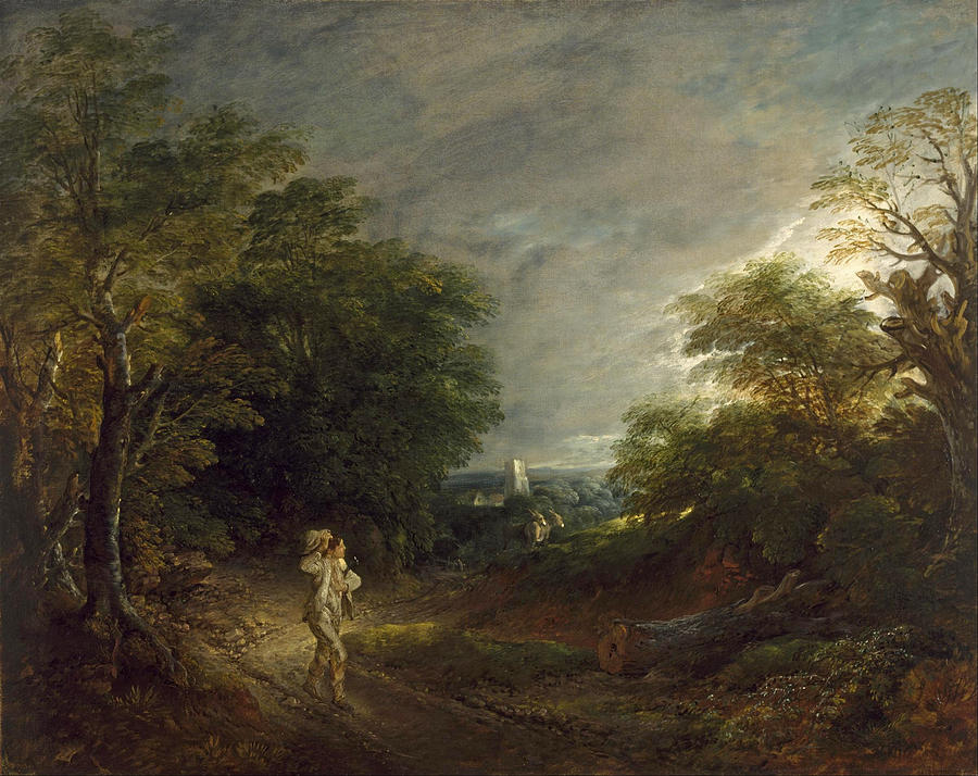 Wooded Landscape with a Woodcutter #2 Painting by Thomas Gainsborough