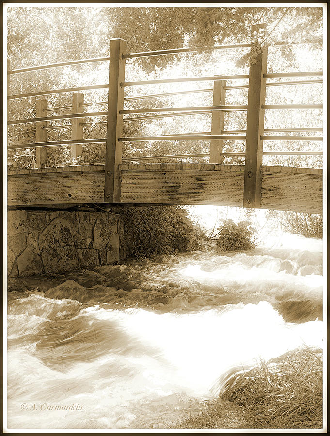 Wooden Foot Bridge Over A Rushing Stream Digital Art