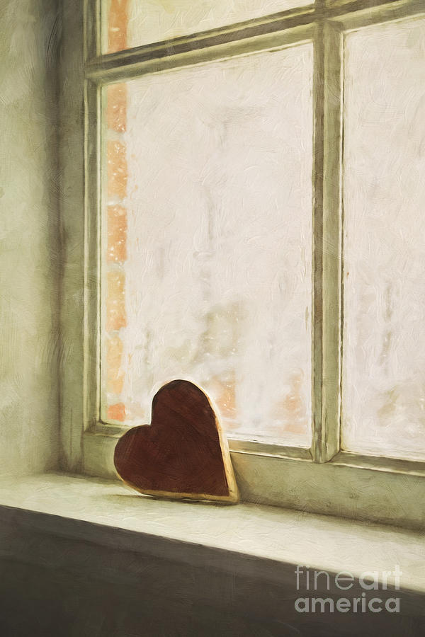 Wooden heart on a window sill #1 Photograph by Sandra Cunningham