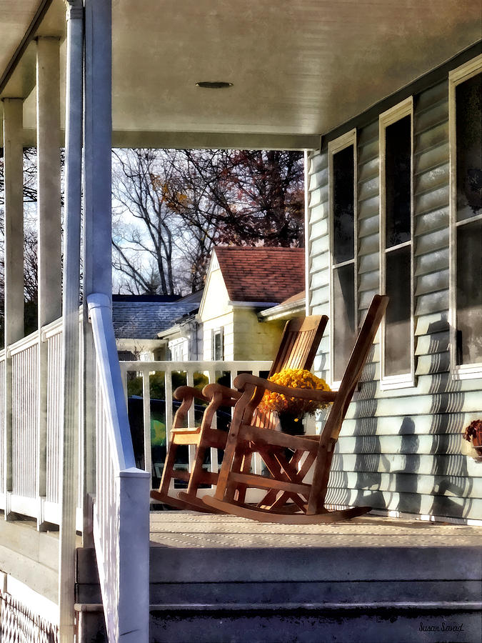 Wooden Rocking Chairs on Porch #2 Photograph by Susan Savad