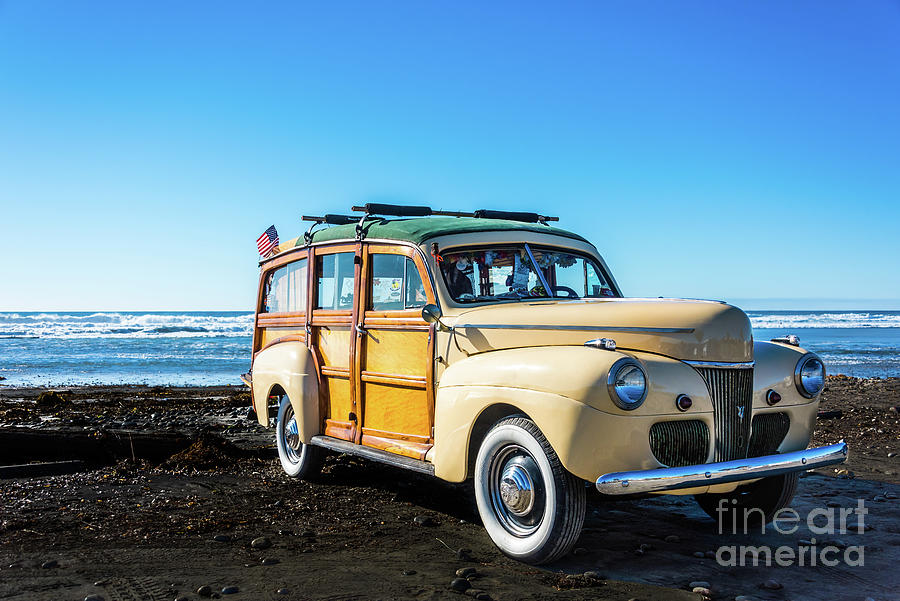 Woodie Parked on Cardiff-by-the-Sea Beach Photograph by David Levin