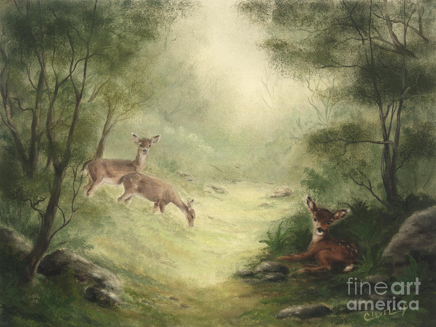 Deer Painting - Woodland Surprise #1 by Cathy Cleveland