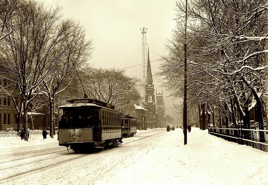 Vintage Photograph - Woodward Avenue in Winter - Detroit c1905 #1 by Mountain Dreams
