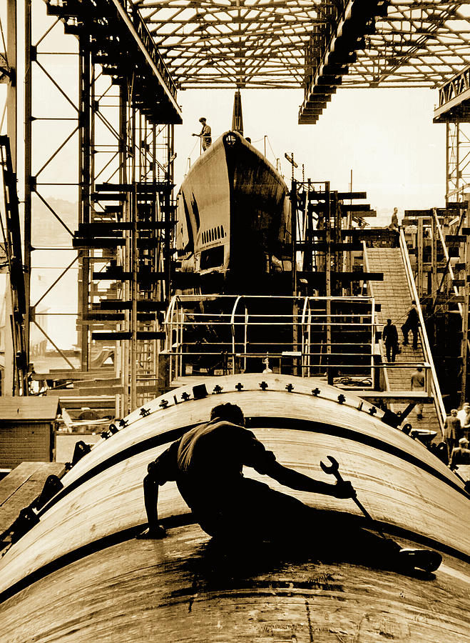 Working On Submarine 1943 #1 Photograph by Mountain Dreams