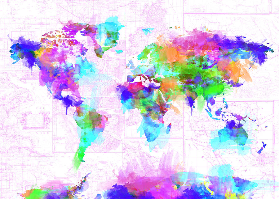 World Map Brush Strokes Painting by Bekim Art