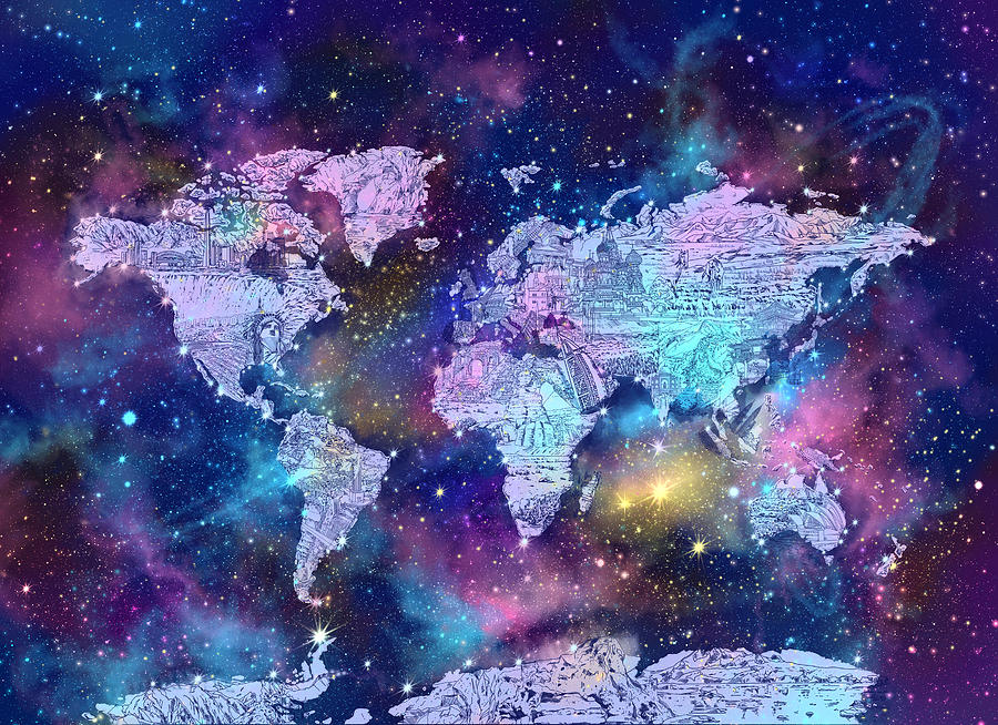 World Map Galaxy 9 #1 Painting by Bekim M