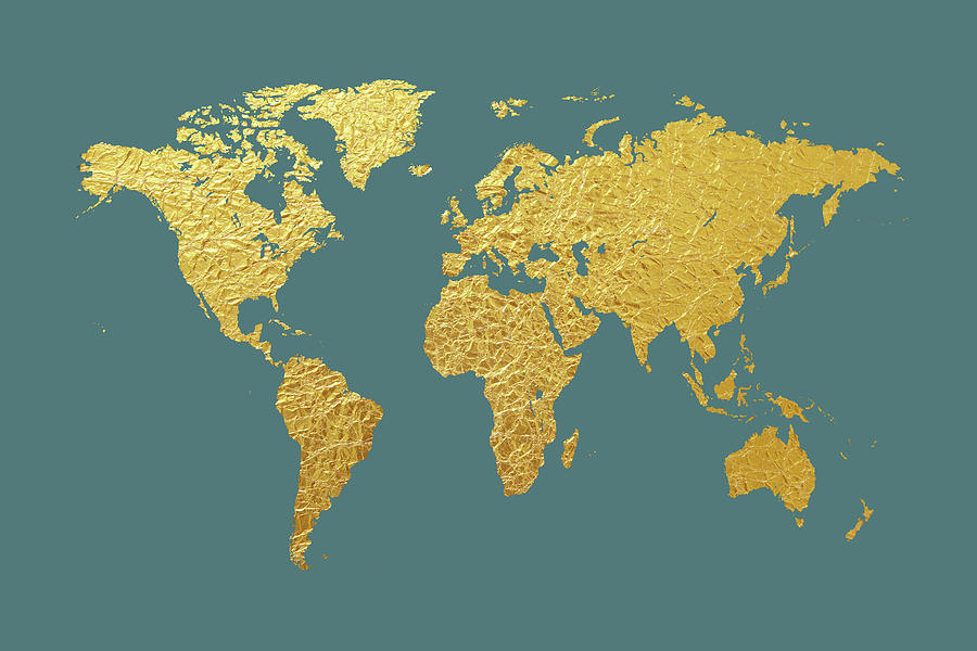Globe Digital Art - World Map Gold Foil #1 by Michael Tompsett