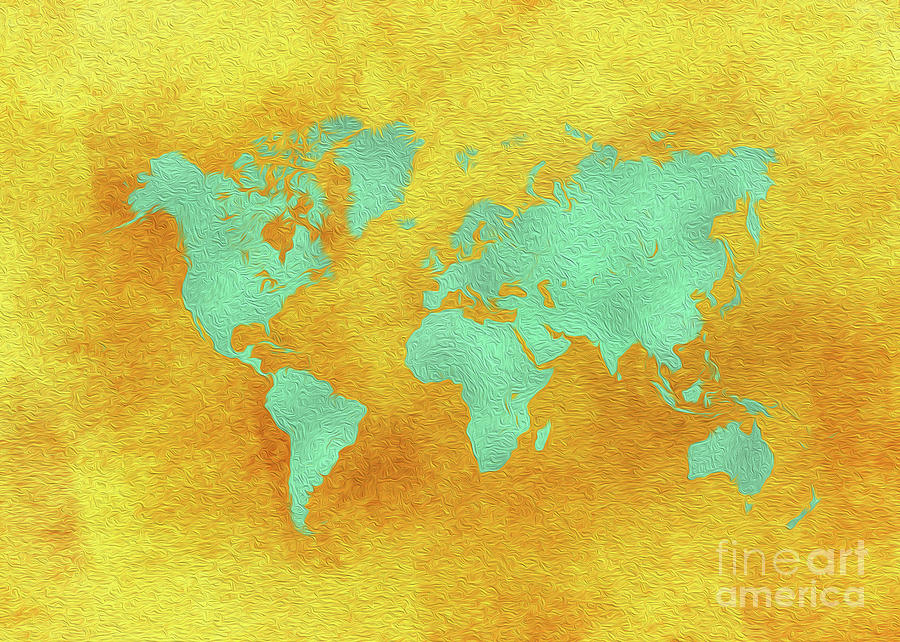 World Map Gold Green  #1 Digital Art by Justyna Jaszke JBJart