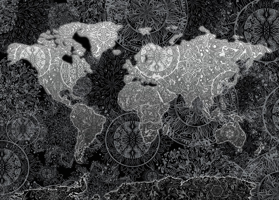 World Map Mandala Black 2 #1 Digital Art by Bekim M