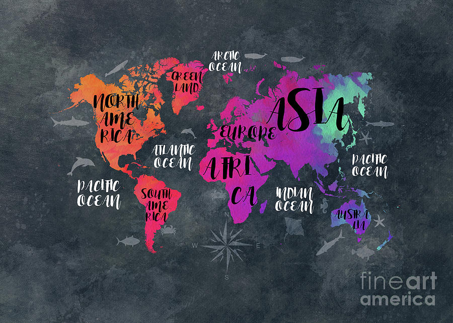 World Map Text Digital Art