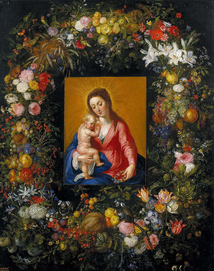 Madonna Painting - Wreath with Madonna and Child #2 by Jan Brueghel the Elder