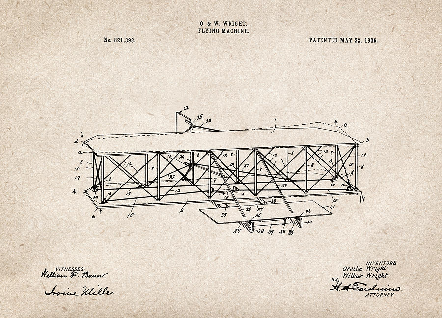 Orville Wilbur Brothers WRIGHT FLYER Airplane PATENT Art Print READY TO FRAME!!