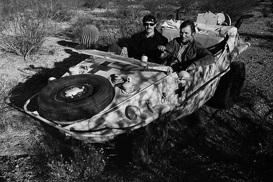 Writer Robert Powers And Barry Sadler 1941 German Army Vw Amphibian Tucson Arizona 1971 #1 Photograph by David Lee Guss