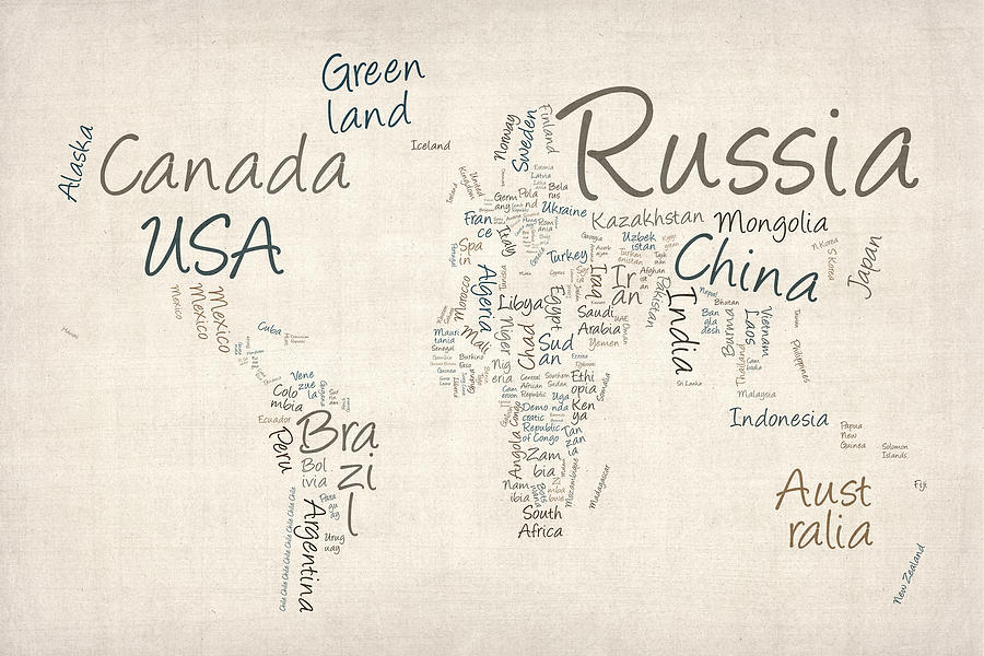 Typography Digital Art - Writing Text Map of the World Map #1 by Michael Tompsett