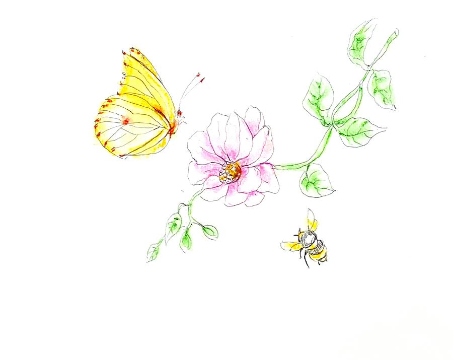Yellow Butterfly  #1 Drawing by Hae Kim