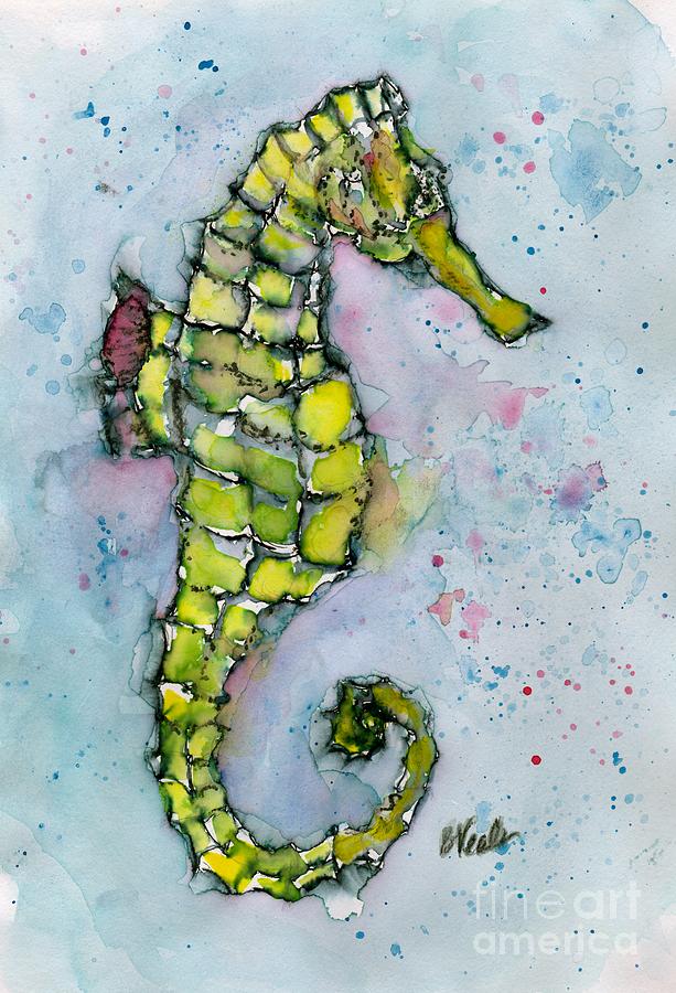 Yellow Seahorse #2 Painting by Bev Veals