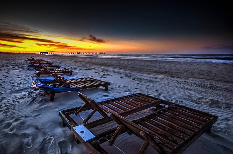 Yellow Sunrise Beach Chairs #1 Photograph by Michael Thomas