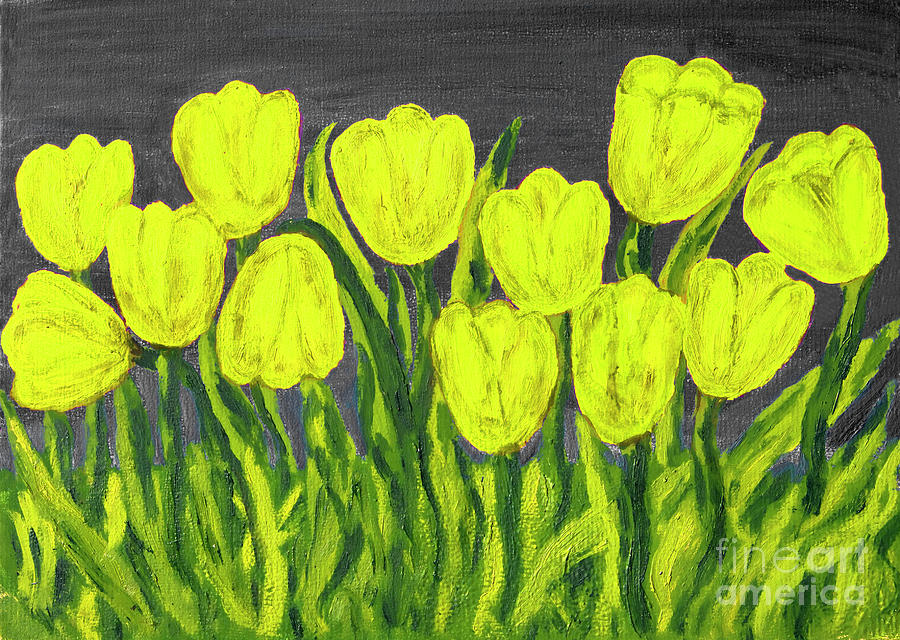 Yellow tulips, painting #1 Painting by Irina Afonskaya