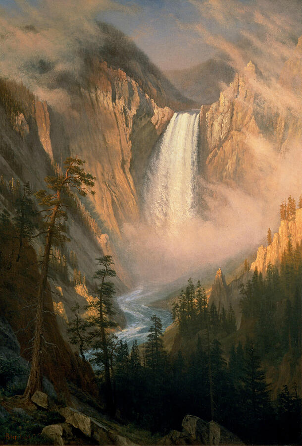 Sunset Painting - Yellowstone  Falls by Celestial Images